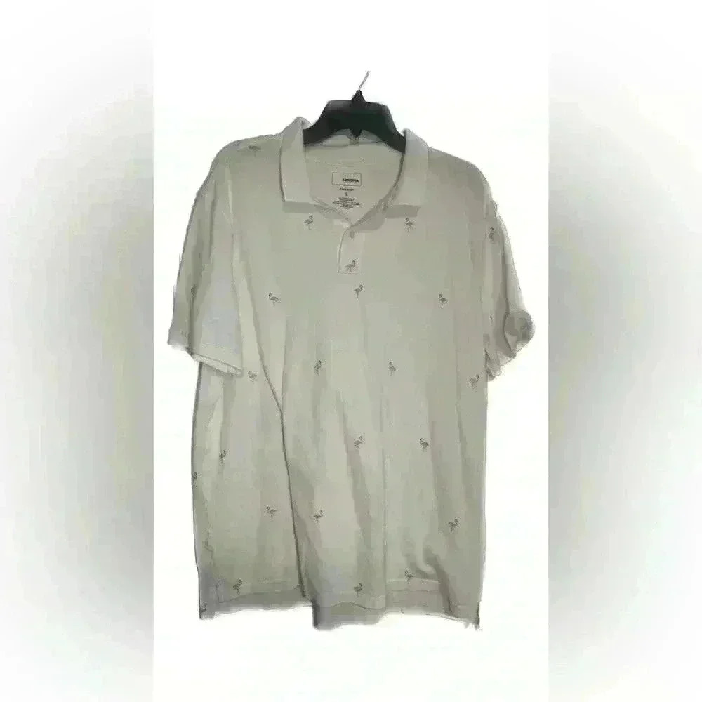 Men Sonoma Goods For Life® Flexwear Polo Pink White Flamingo Size L Short Sleeve